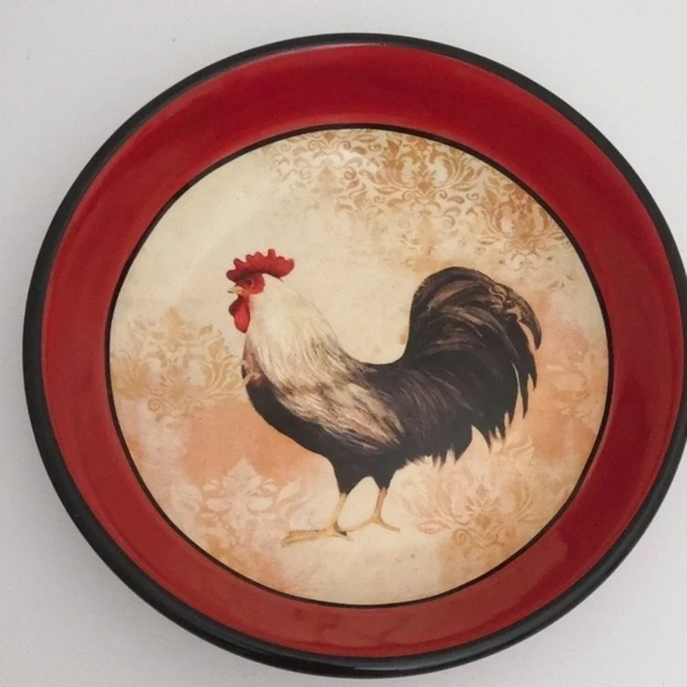 Rooster Red Yellow Ceramic Serving Bowl- Certified International by Susan Winget